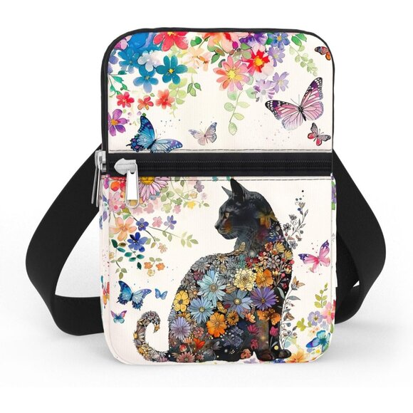 Waterproof Cat Lover Crossbody Phone Bag Small Canvas Zipper Fashion Gift - Picture 1 of 7